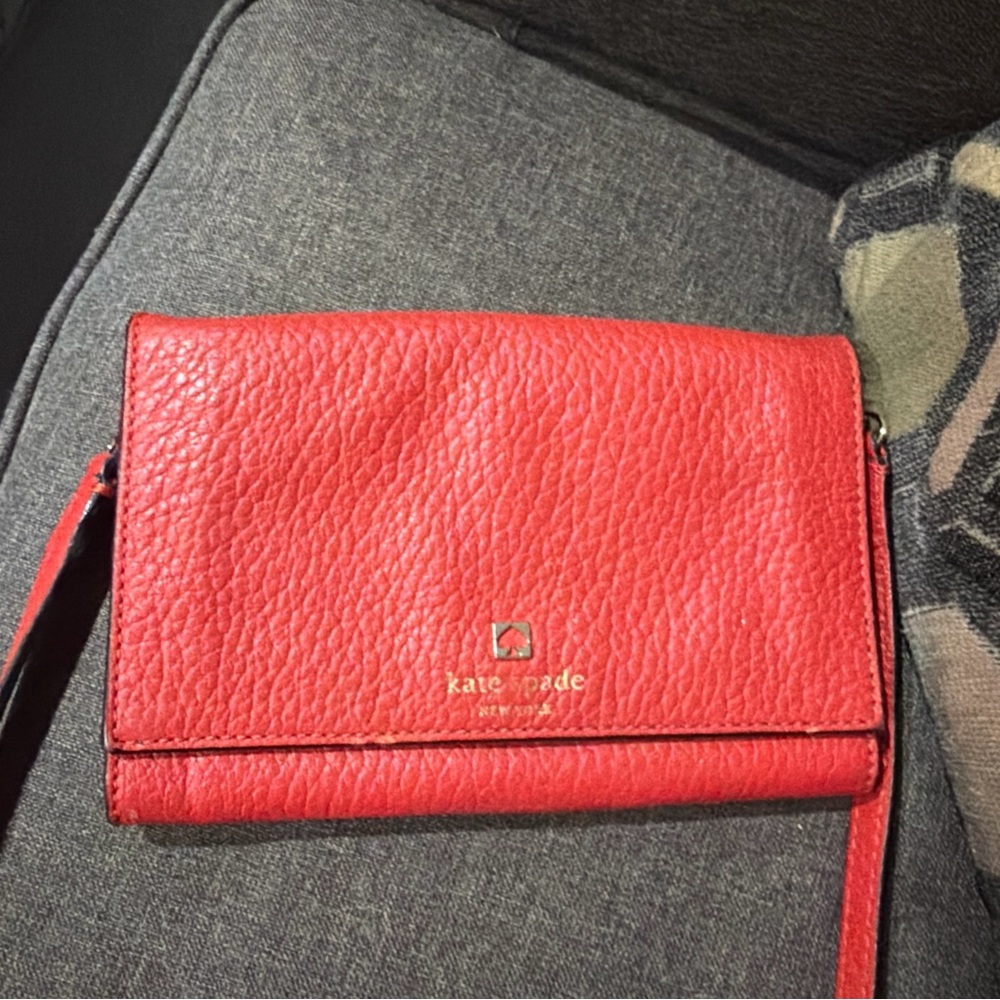 Kate Spade Clutch Purse Red W/Strap Leather